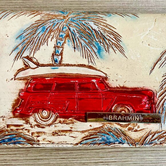 BRAHMIN VINTAGE COPA CABANA Palms & Cars GENUINE LEATHER FOLD WALLET - Picture 1 of 3